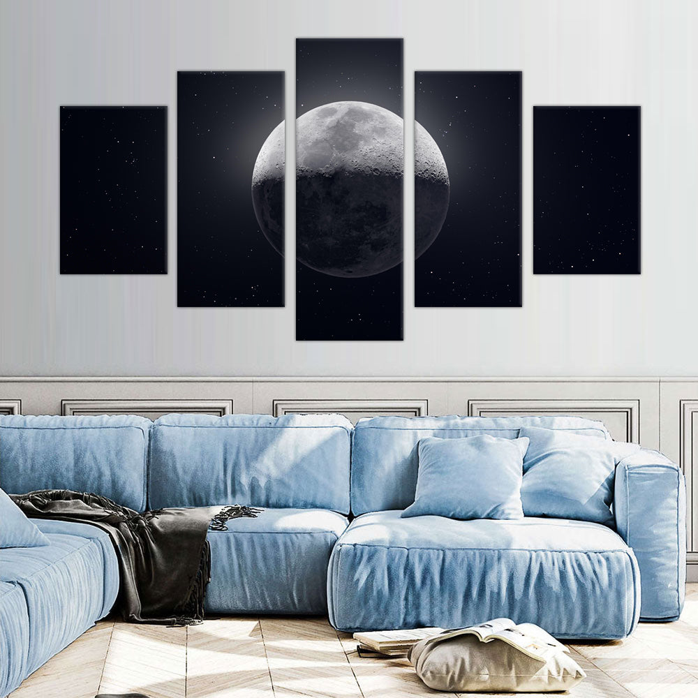 5-Piece Full Moon and Stars Canvas Wall Art