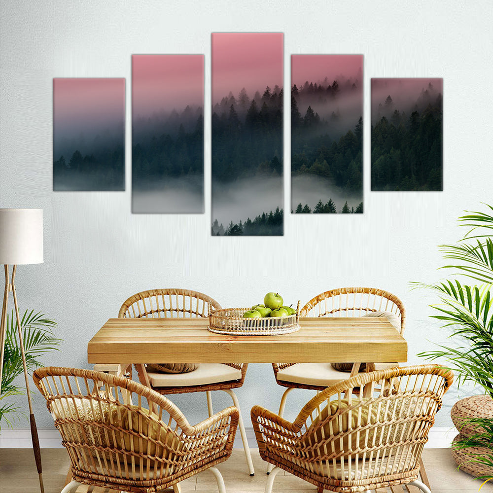 5-Piece Foggy Forest Canvas Wall Art