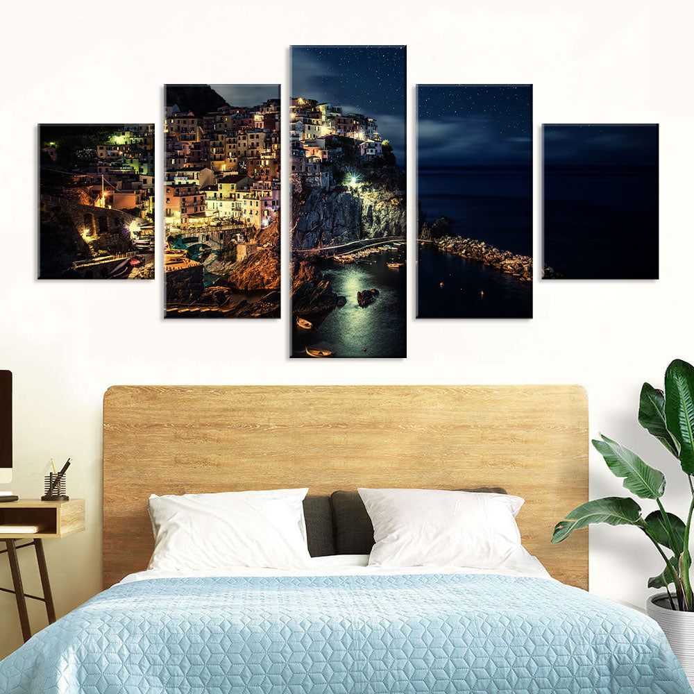 Cinque Terre At Night Canvas Wall Art