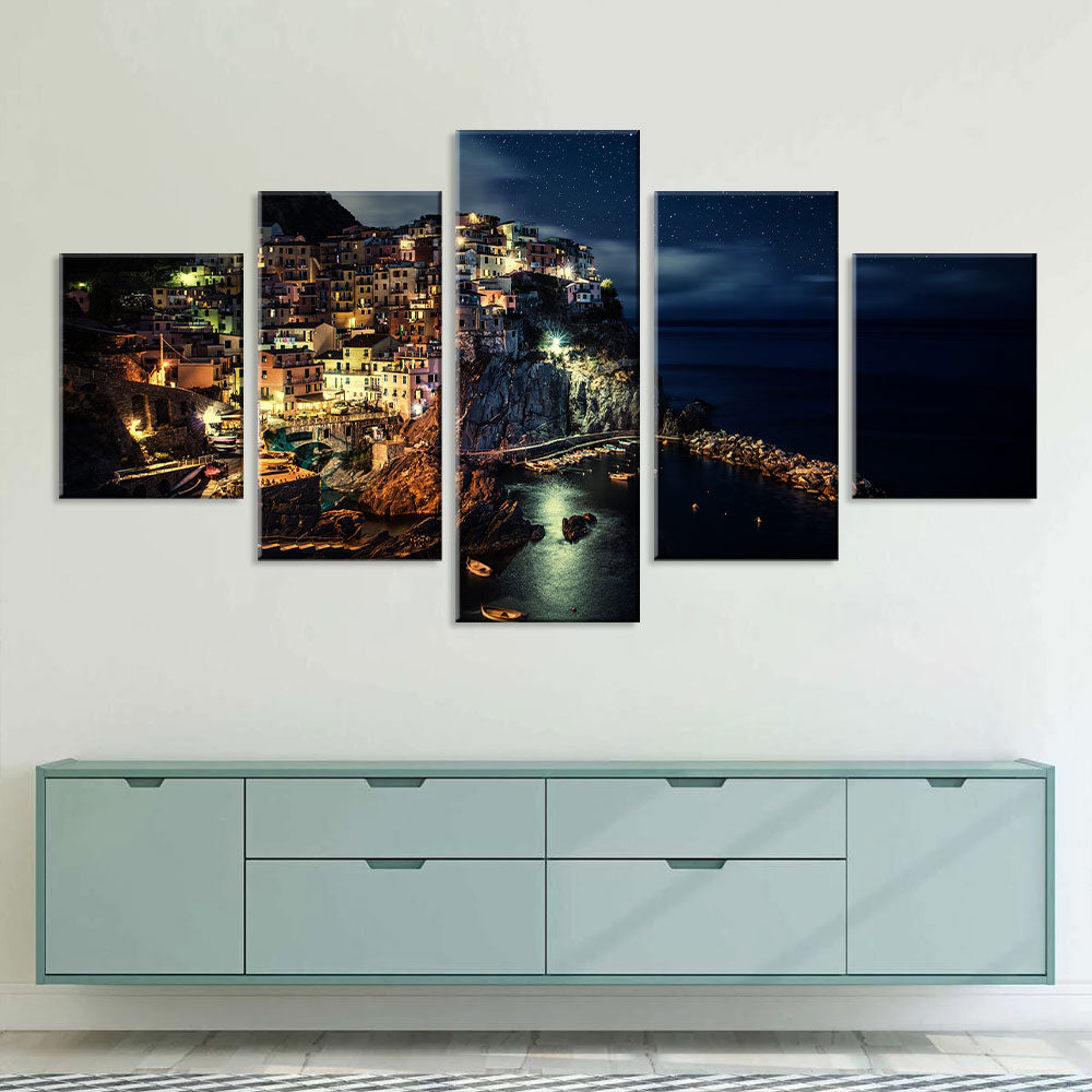 Cinque Terre At Night Canvas Wall Art