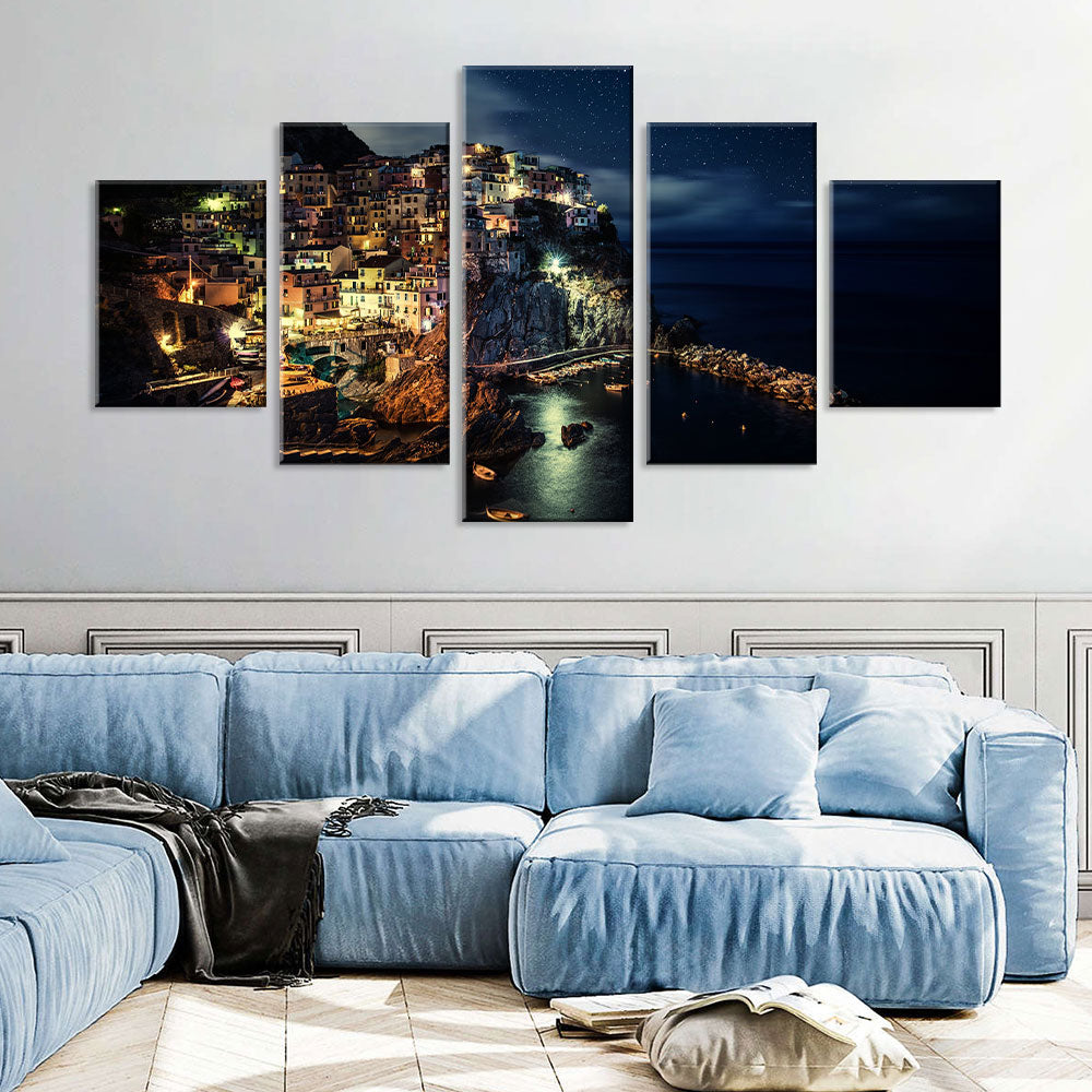 Cinque Terre At Night Canvas Wall Art