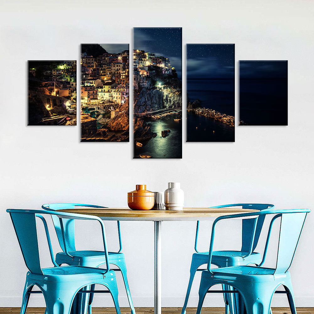 Cinque Terre At Night Canvas Wall Art