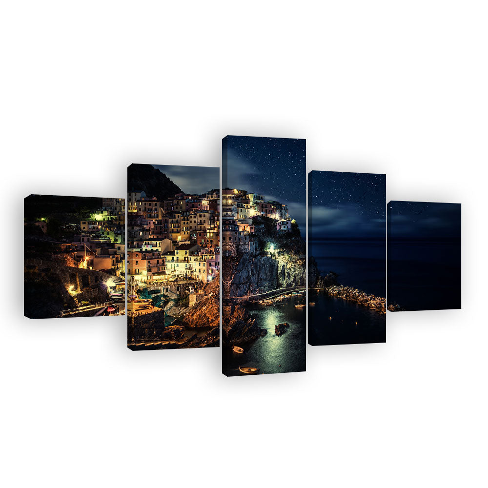 Cinque Terre At Night Canvas Wall Art