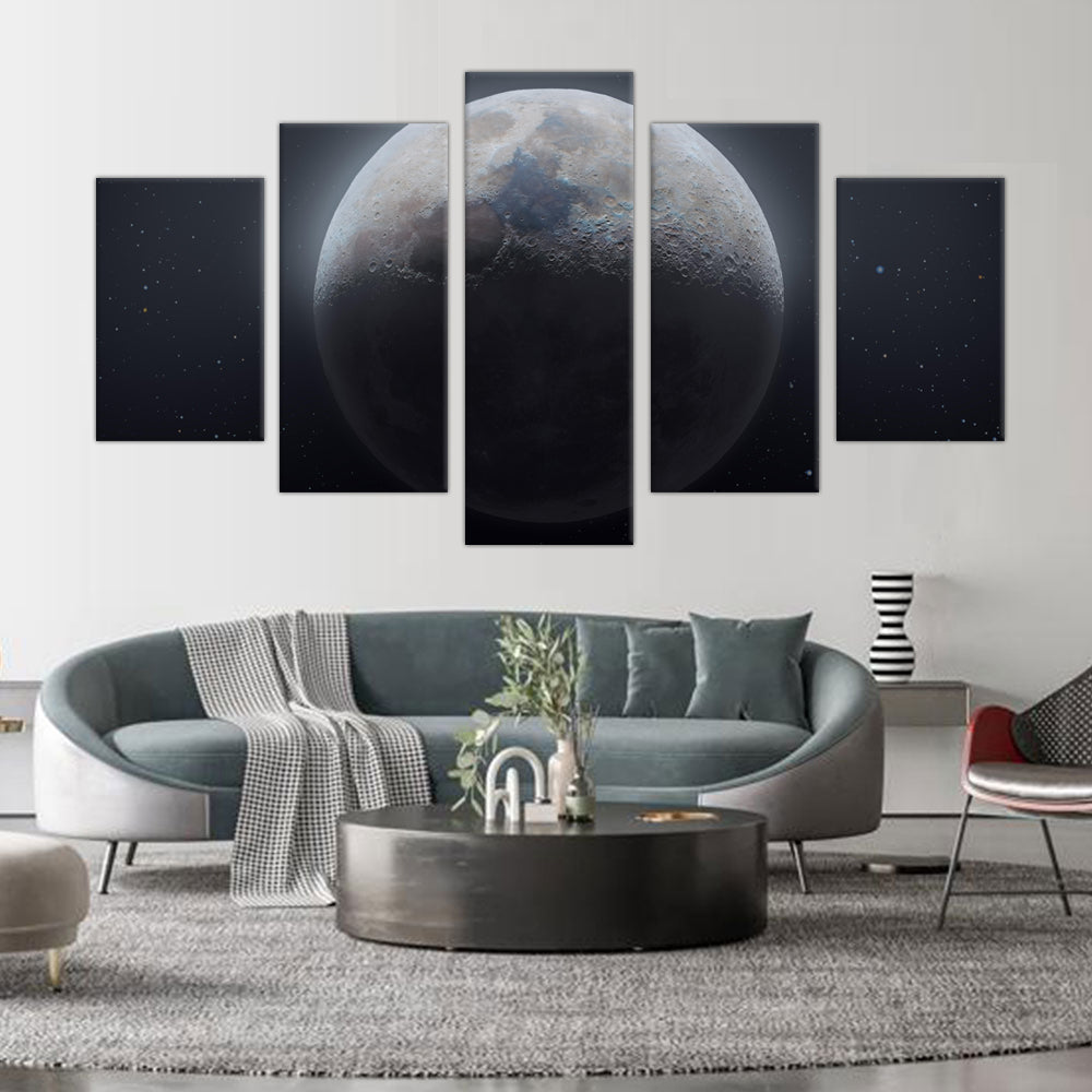 5-Piece Detailed Moon Phases Canvas Wall Art