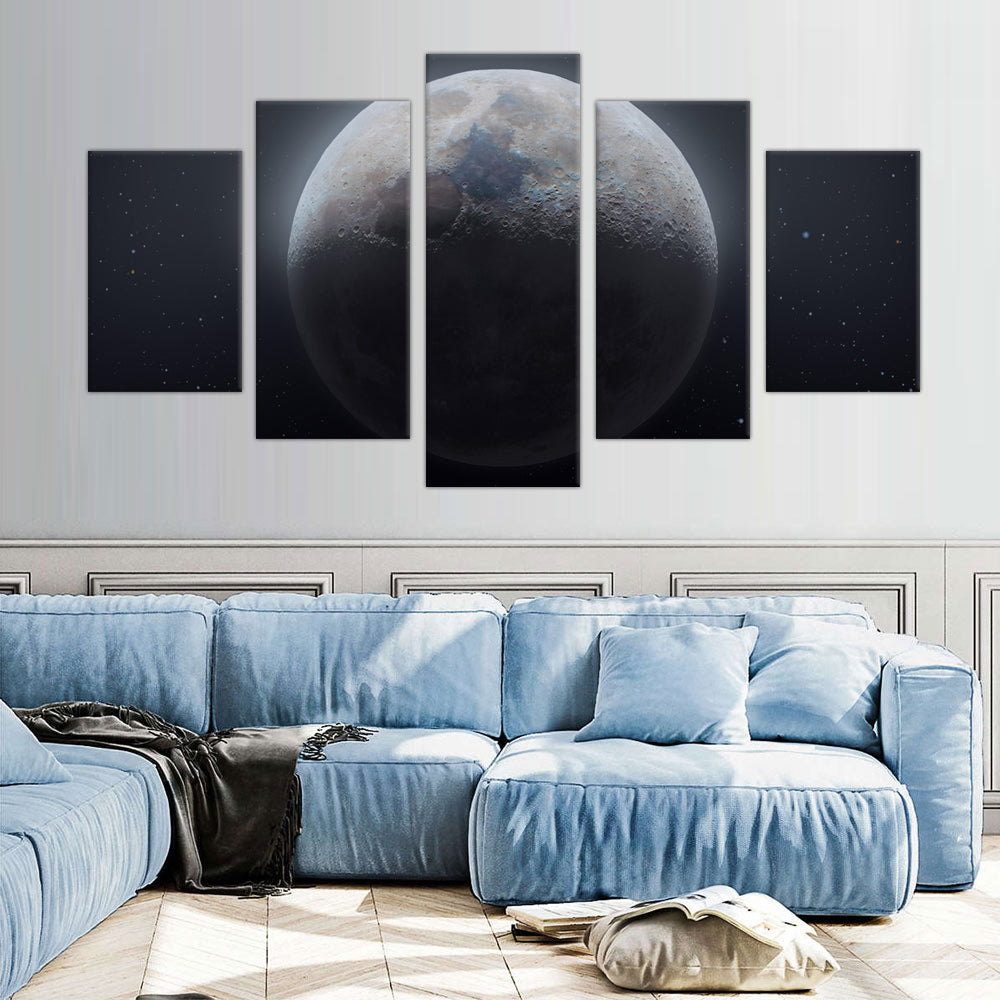 5-Piece Detailed Moon Phases Canvas Wall Art