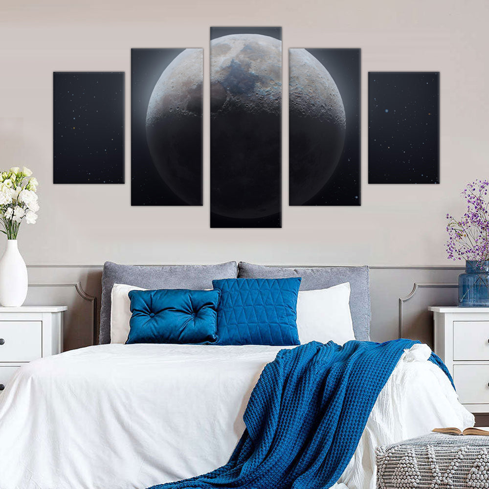 5-Piece Detailed Moon Phases Canvas Wall Art