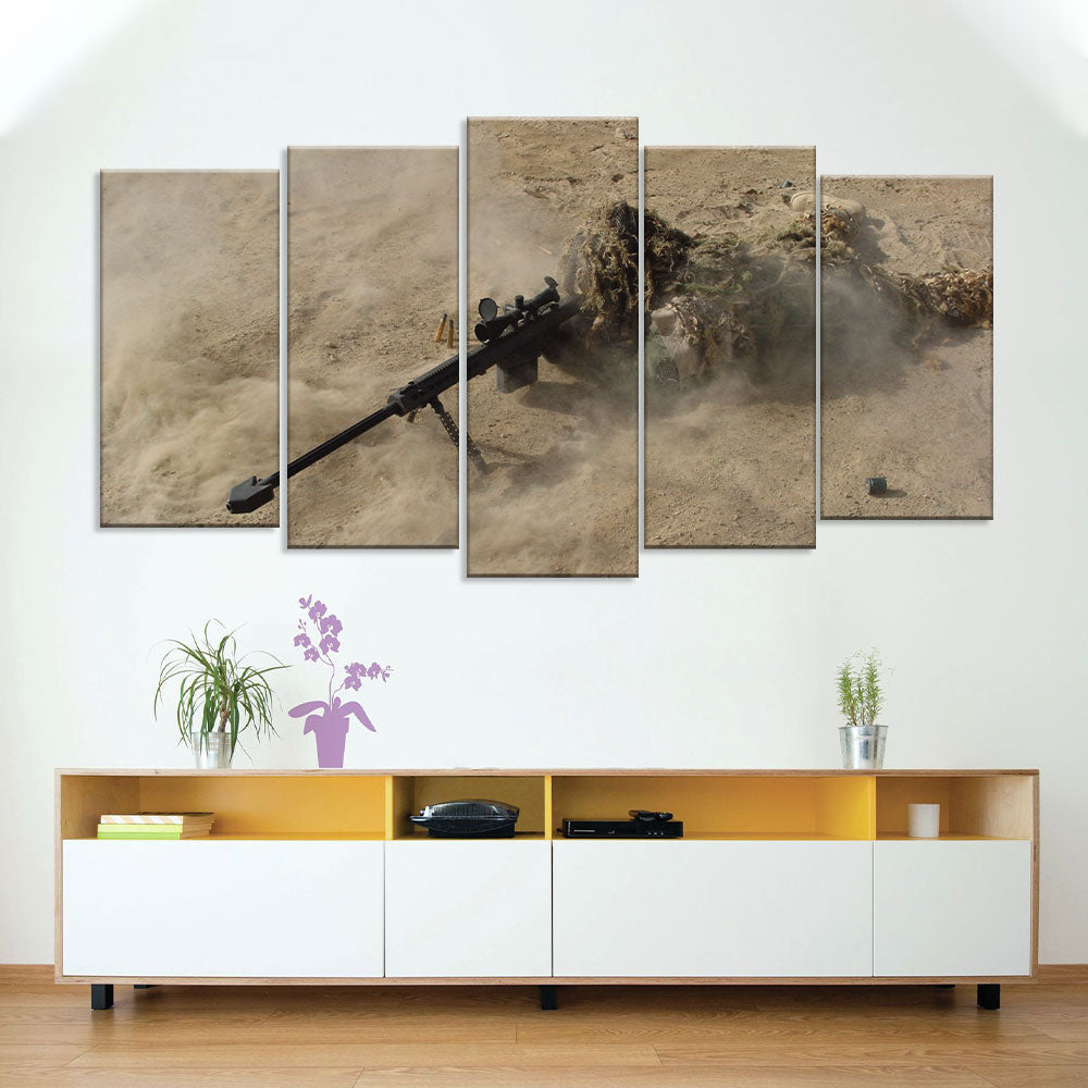 Camouflage Sniper in Desert Canvas Wall Art