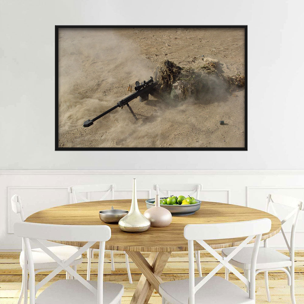 Camouflage Sniper in Desert Canvas Wall Art