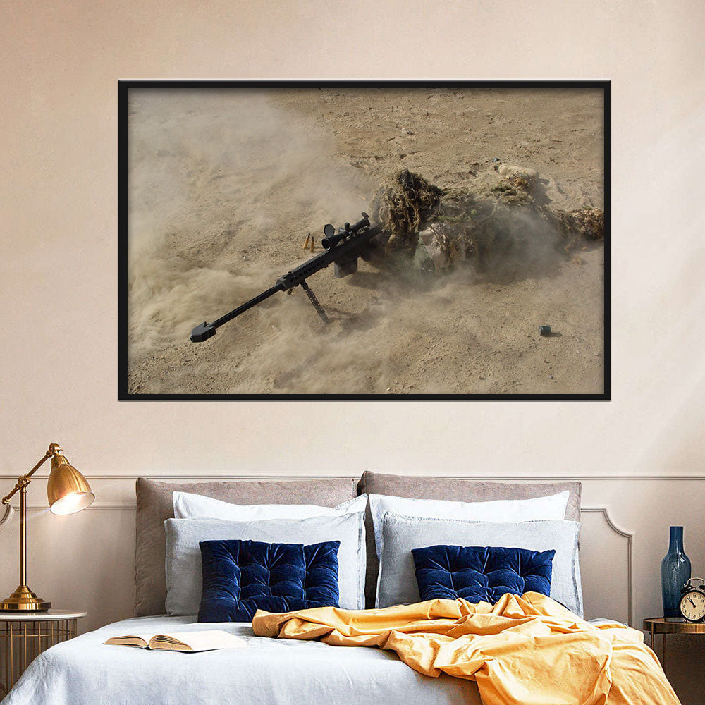 Camouflage Sniper in Desert Canvas Wall Art