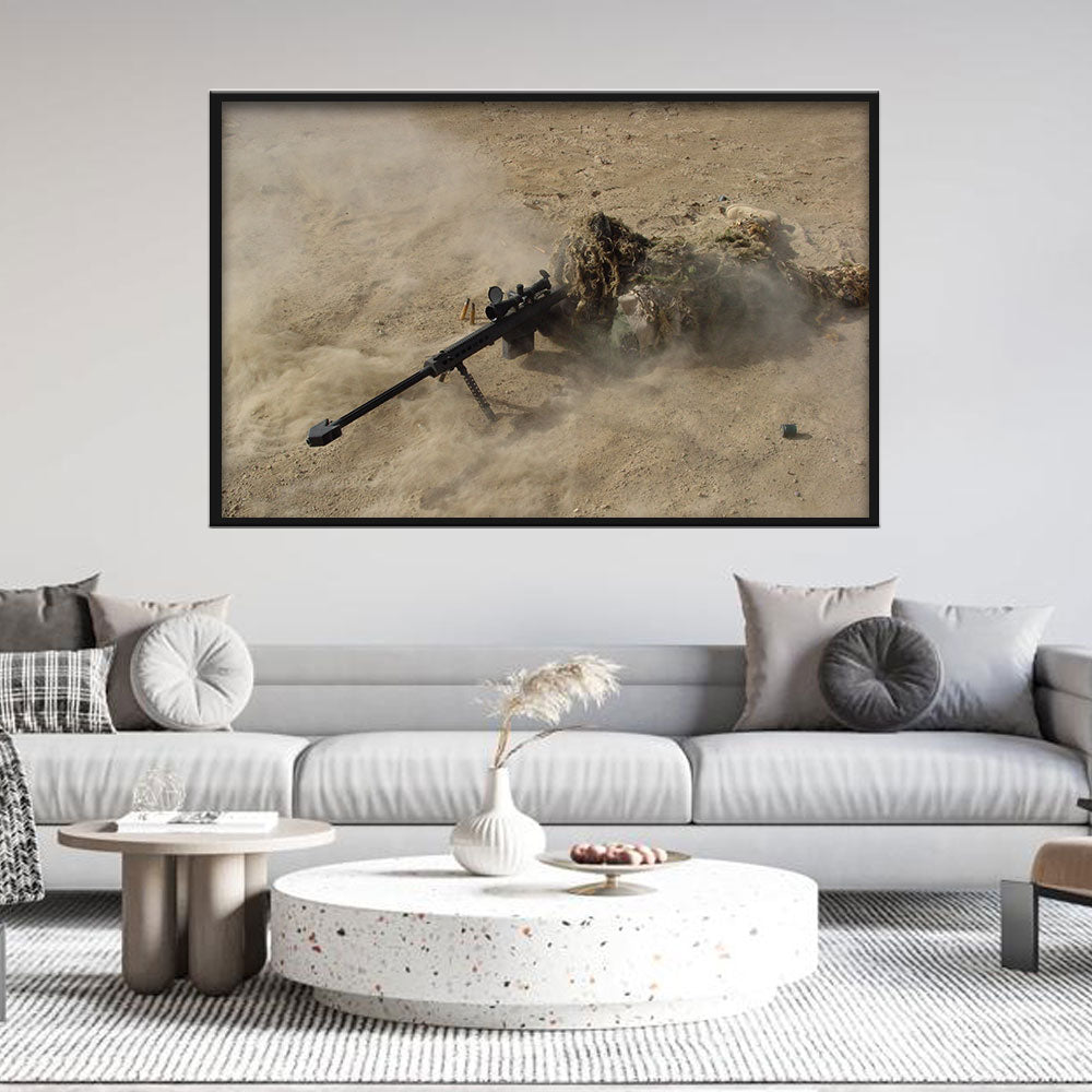 Camouflage Sniper in Desert Canvas Wall Art