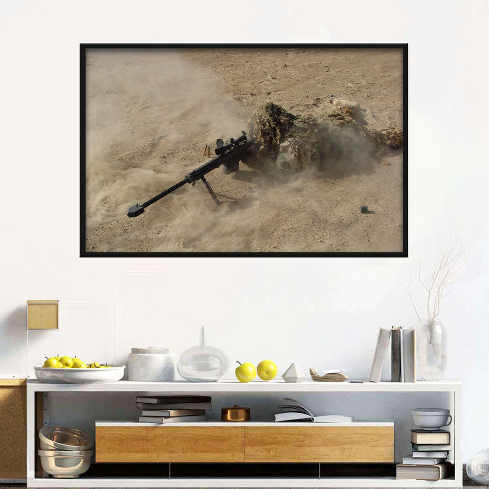 Camouflage Sniper in Desert Canvas Wall Art