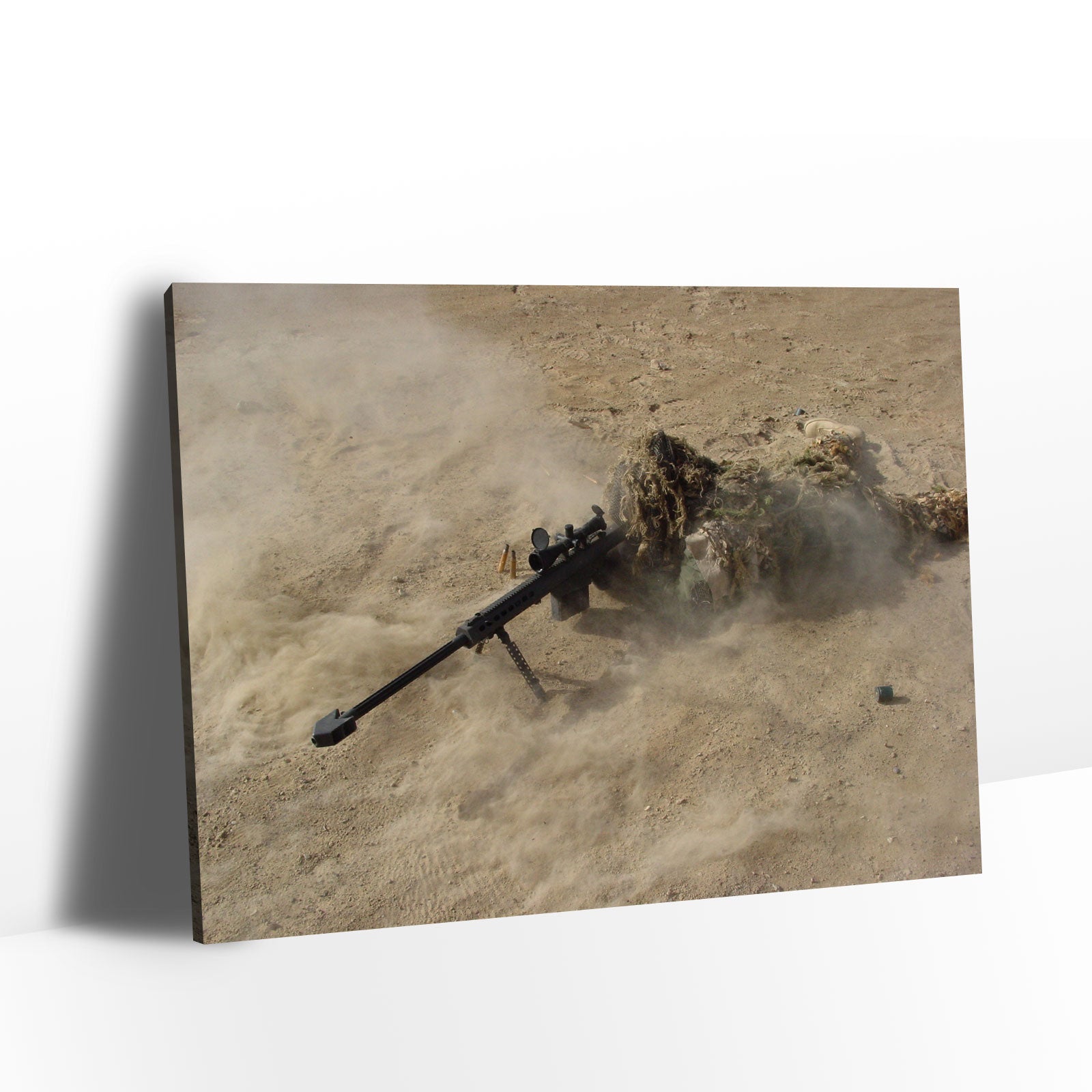 Camouflage Sniper in Desert Canvas Wall Art