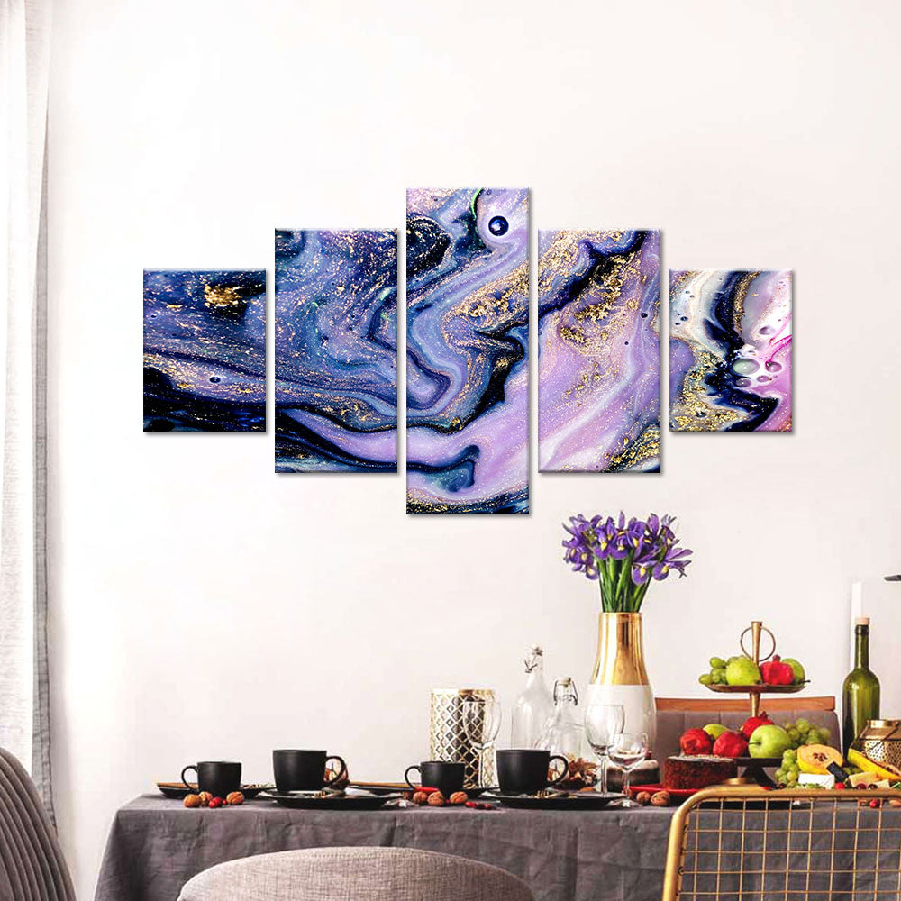  Purple and Gold Cosmic Liquid Canvas Wall Art