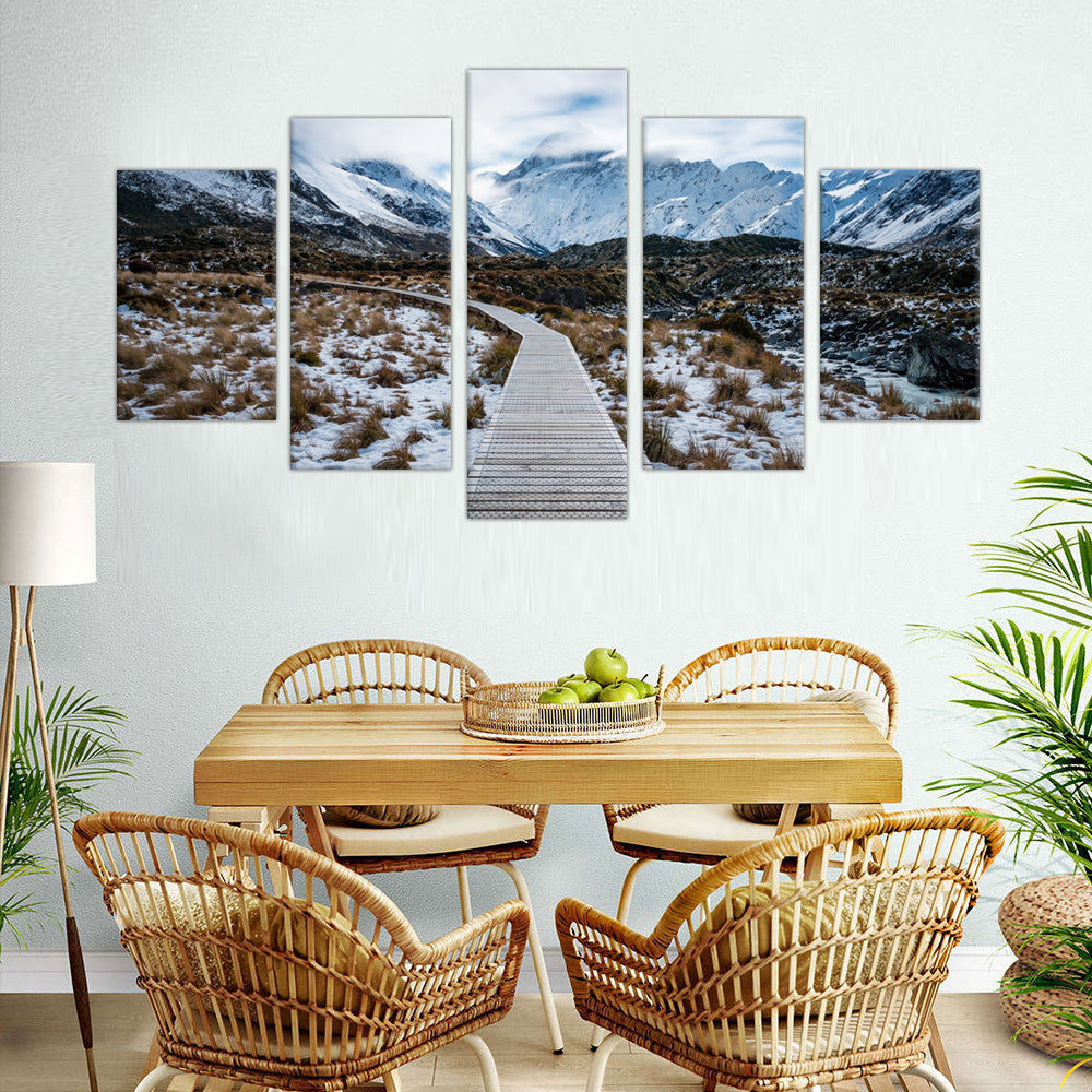 5-Piece Snowy Mountain Trail Canvas Wall Art