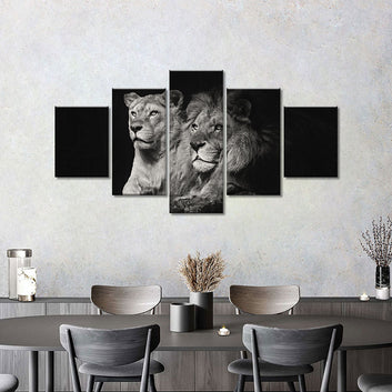 Black & White Lion Couple Canvas Wall Art