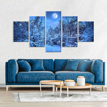 Winter Forest Moonlight Canvas Wall Art