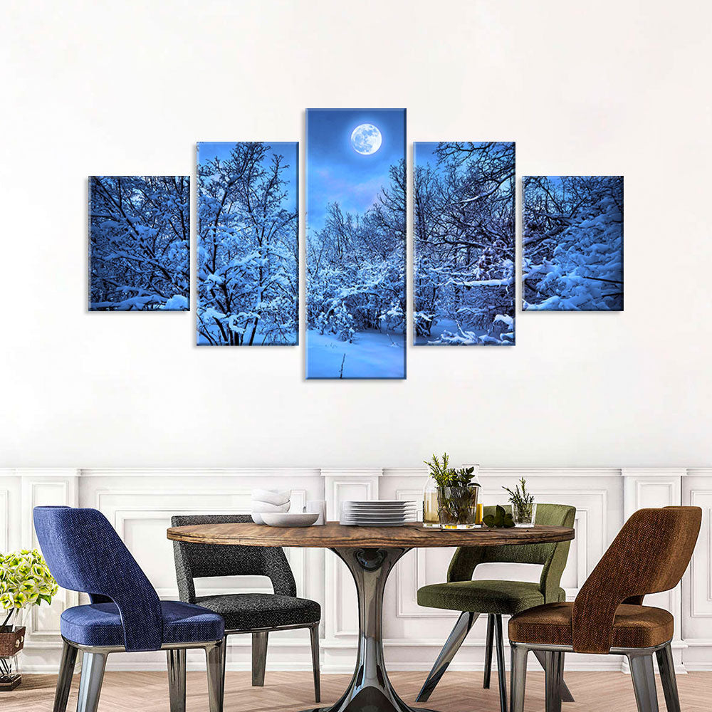 Winter Forest Moonlight Canvas Wall Art