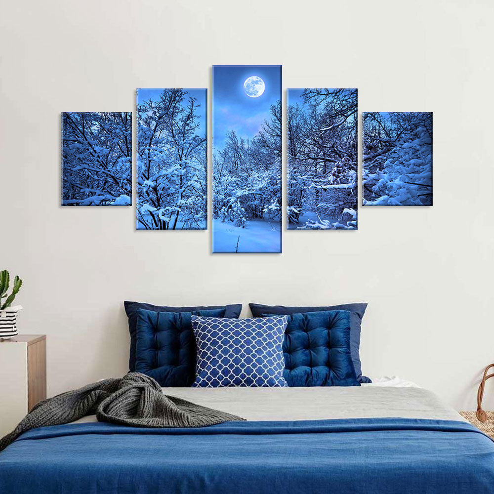 Winter Forest Moonlight Canvas Wall Art