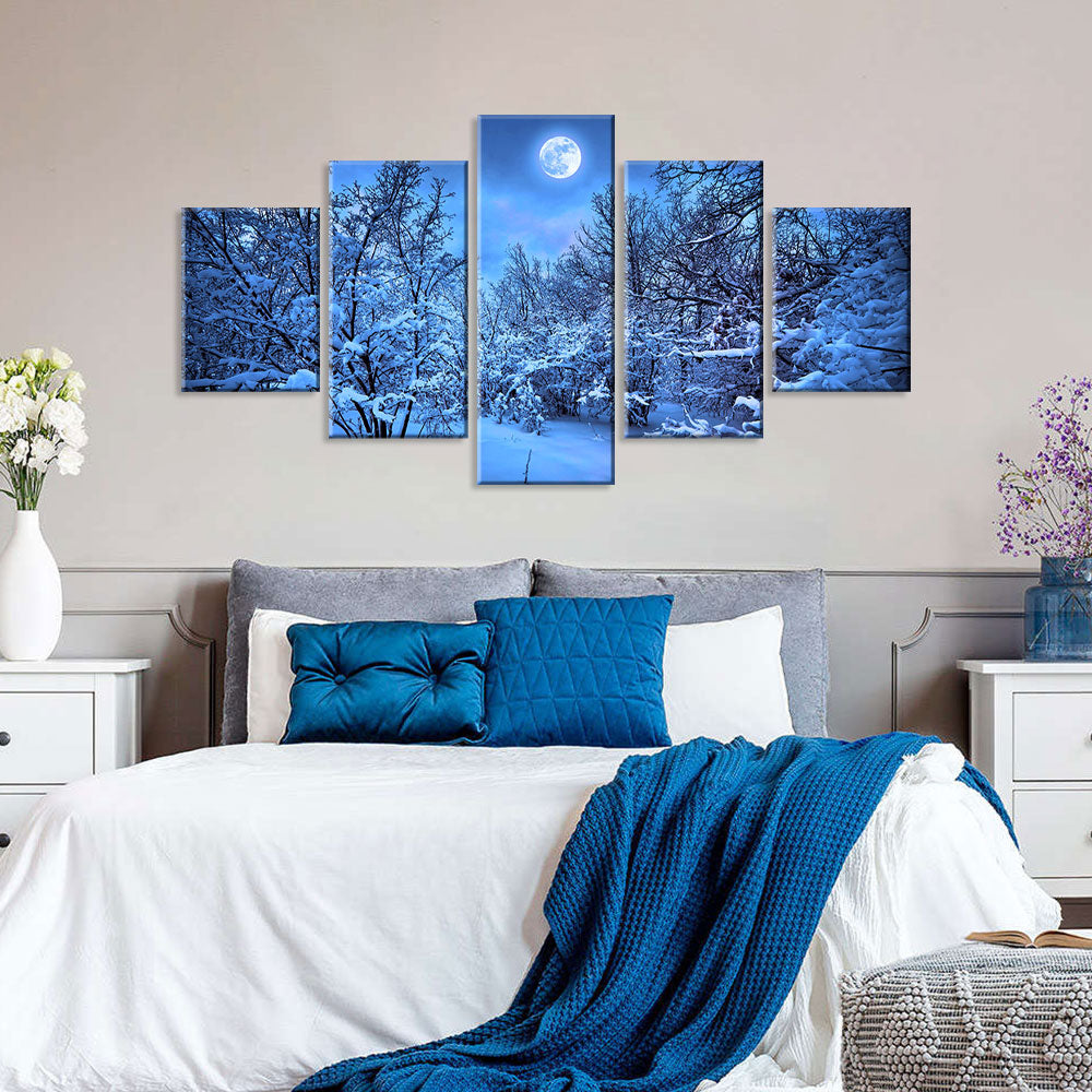 Winter Forest Moonlight Canvas Wall Art