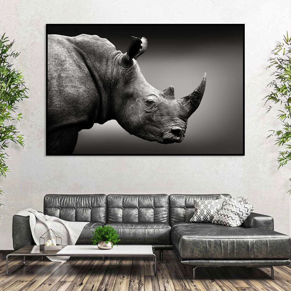 Regal Rhino Black and White Canvas Wall Art