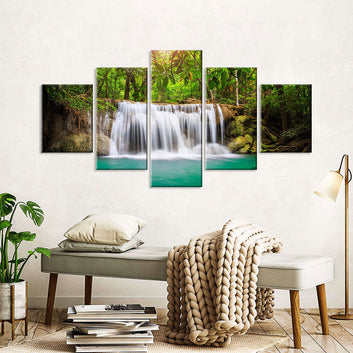Green Forest Waterfall Canvas Wall Art