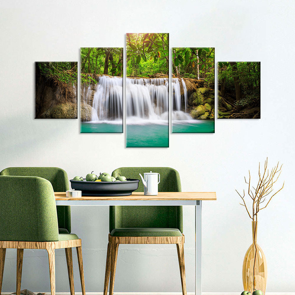 Green Forest Waterfall Canvas Wall Art