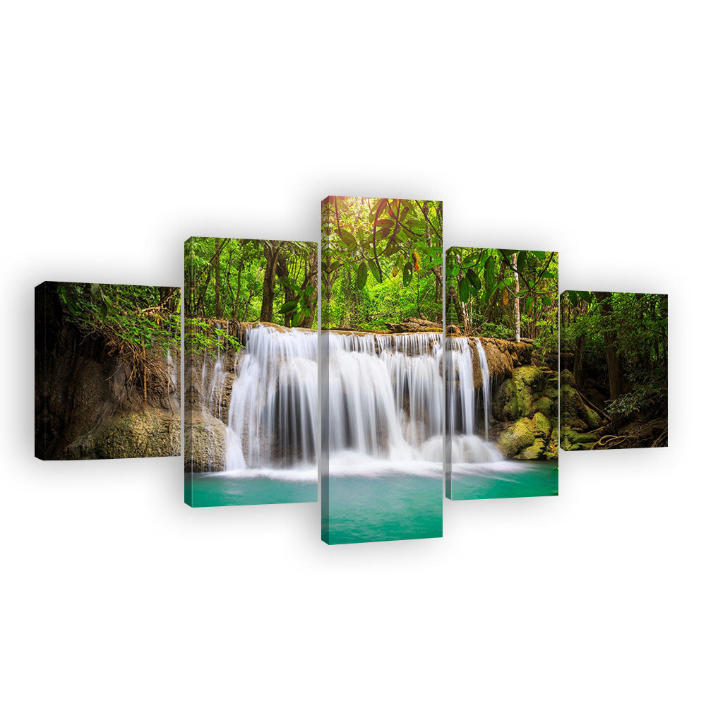 Green Forest Waterfall Canvas Wall Art