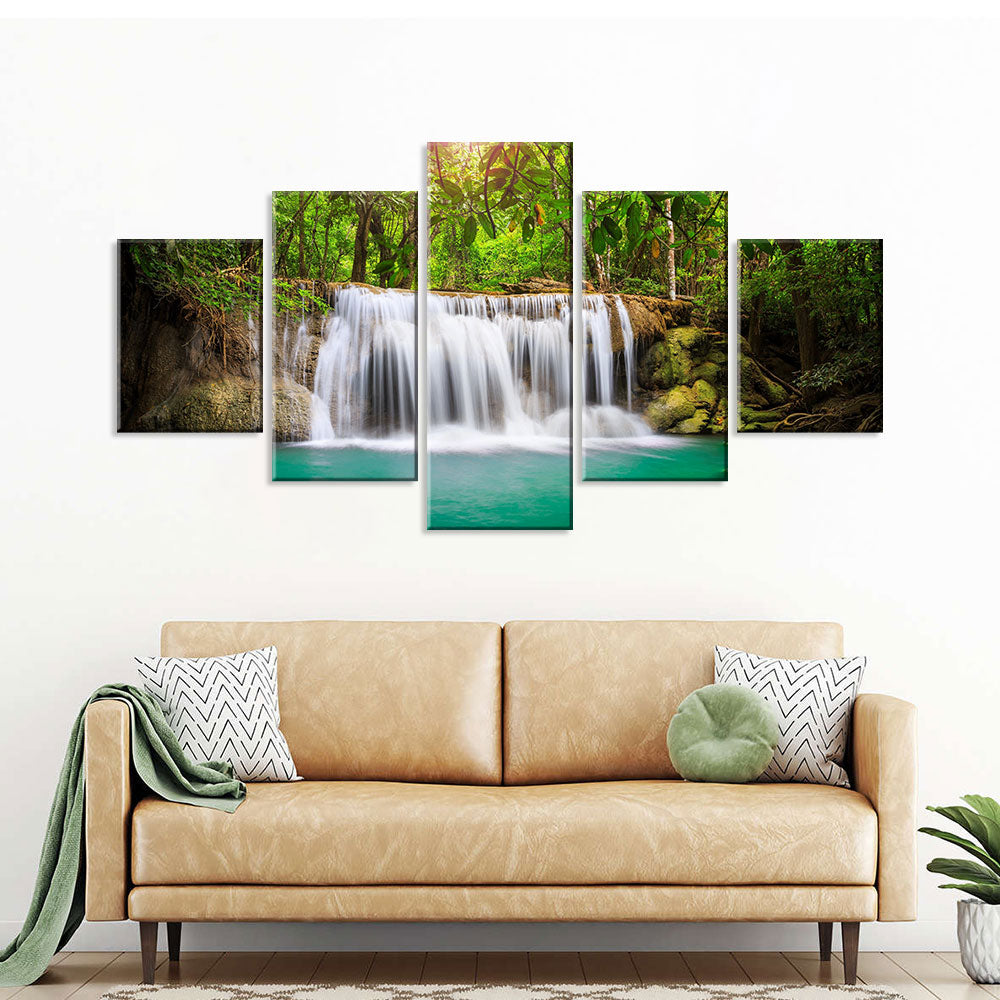 Green Forest Waterfall Canvas Wall Art