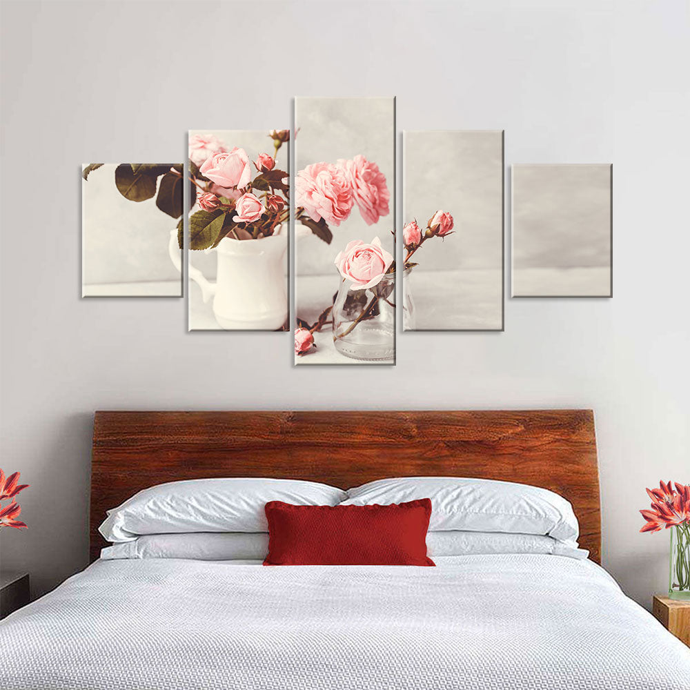 Pink Roses in Vase Canvas Wall Art