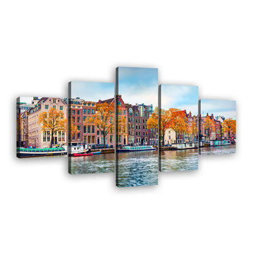 Autumn canal in Amsterdam canvas wall art