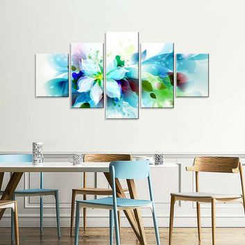 Abstract Blue Artistic Flowers Canvas Wall Art