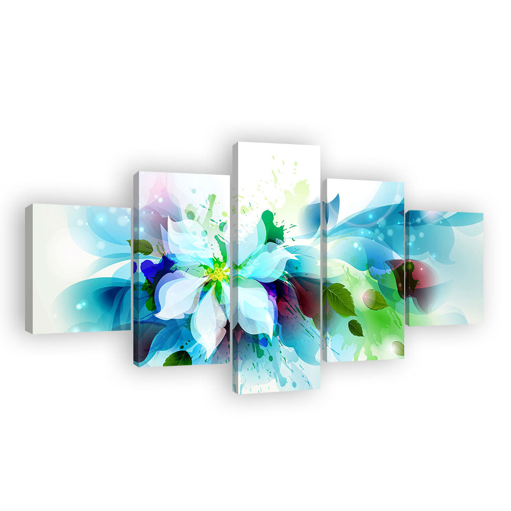 Abstract Blue Artistic Flowers Canvas Wall Art