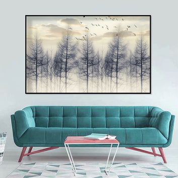 Serene Sunrise Over Misty Trees Canvas Wall Art