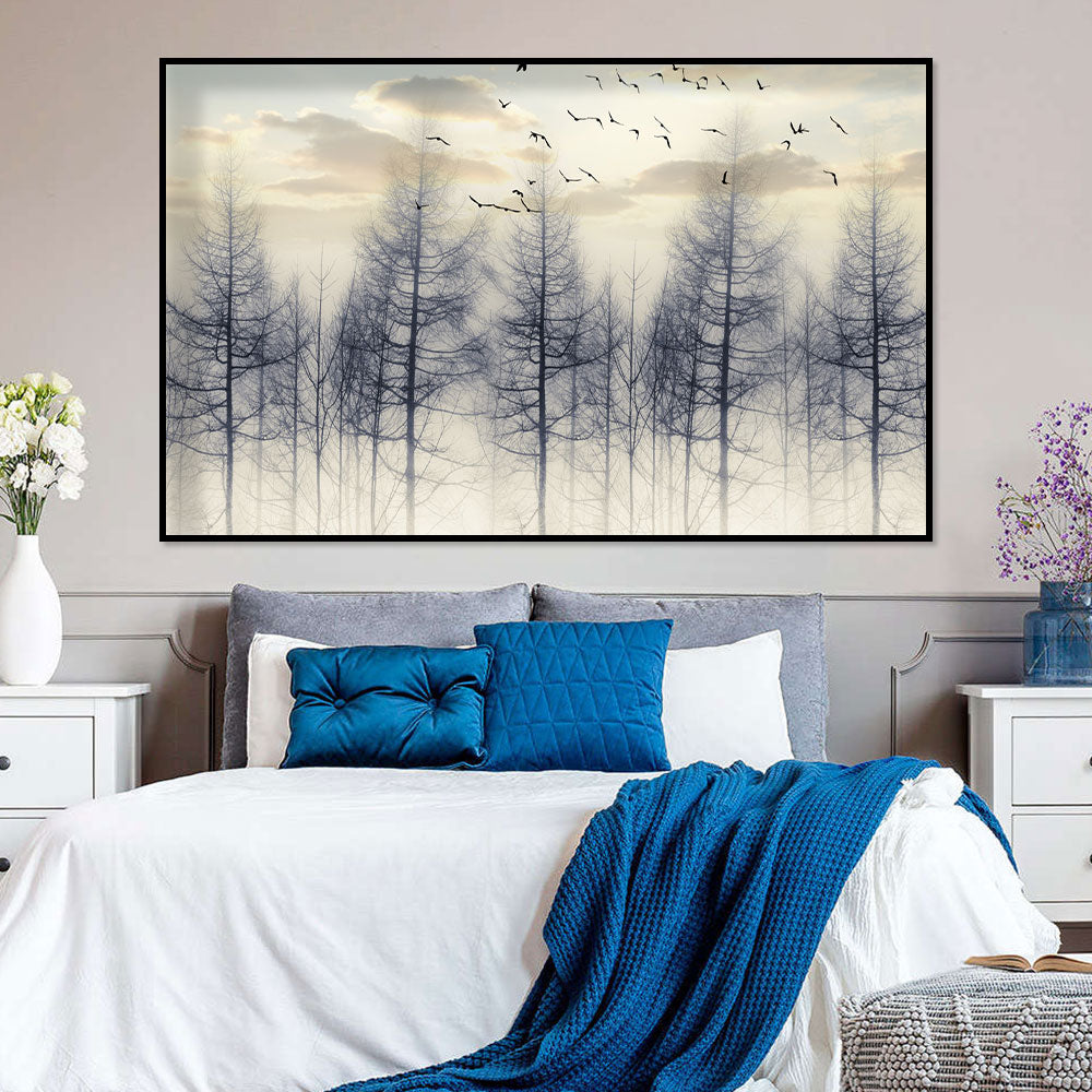 Serene Sunrise Over Misty Trees Canvas Wall Art