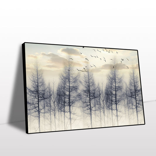 Serene Sunrise Over Misty Trees Canvas Wall Art