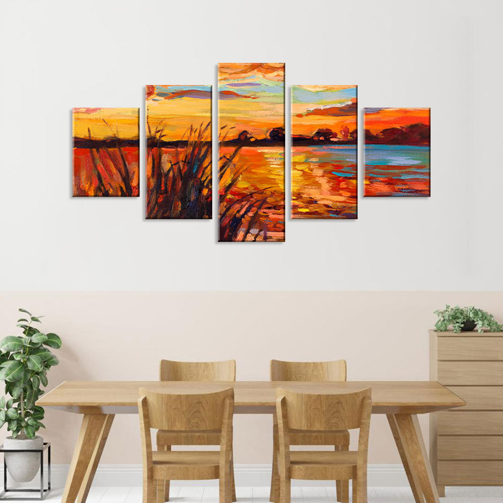 Sunset Evening Glow at the Lake Canvas Wall Art