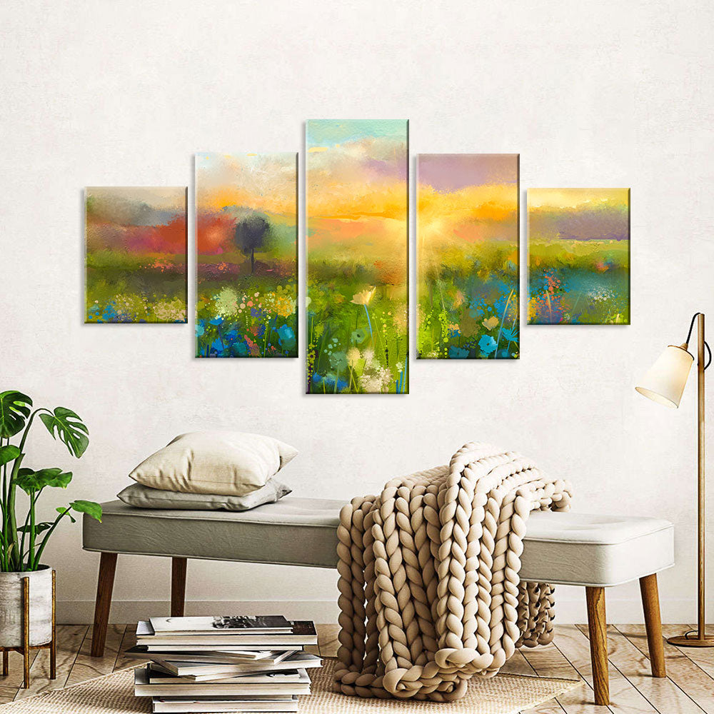  Sunset Meadow Landscape Canvas Wall Art