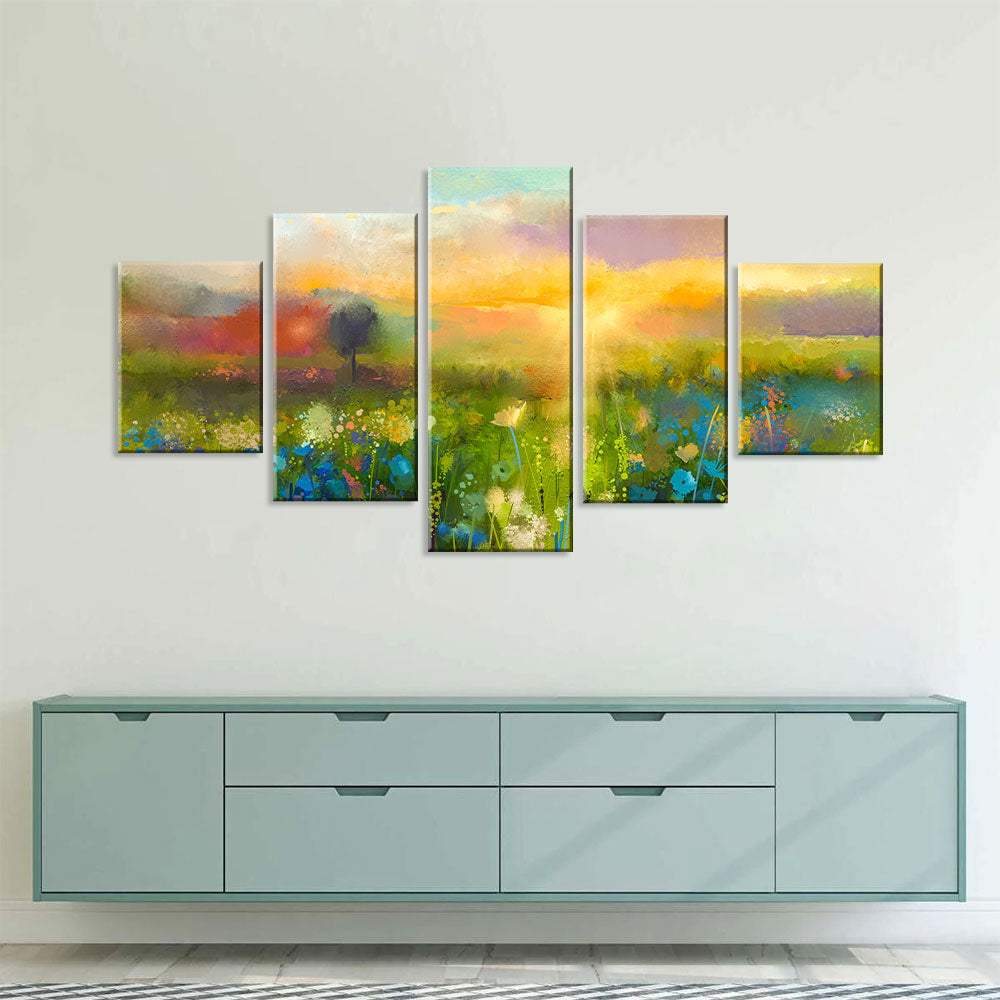  Sunset Meadow Landscape Canvas Wall Art