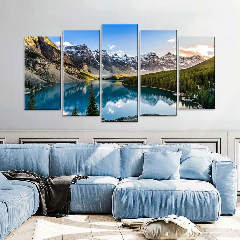 5 Piece Moraine Lake and Rocky Mountain Canvas Wall Art