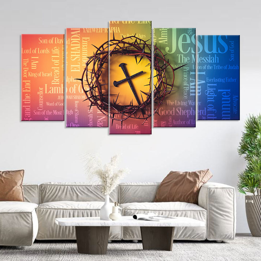 5 Piece Jesus Crown of Thorns and Cross Canvas Wall Art