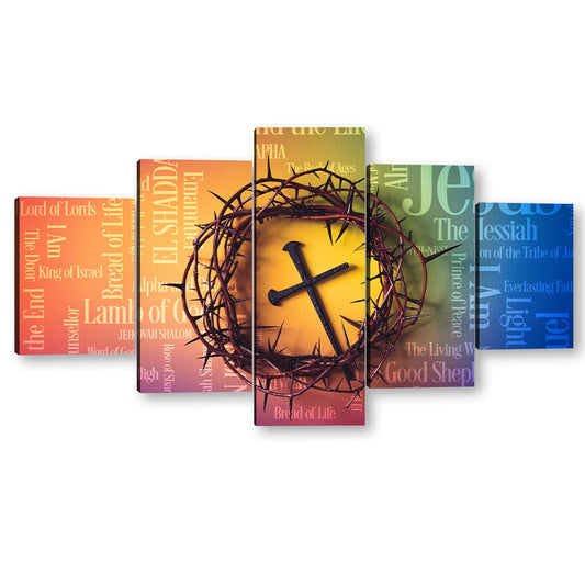5 Piece Jesus Crown of Thorns and Cross Canvas Wall Art