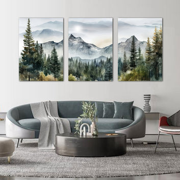 Serene Forest Landscape Triptych Canvas Wall Art