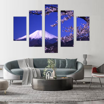 Mount Fuji Blossom: 5-Piece Japanese Landscape Canvas Wall Art Set