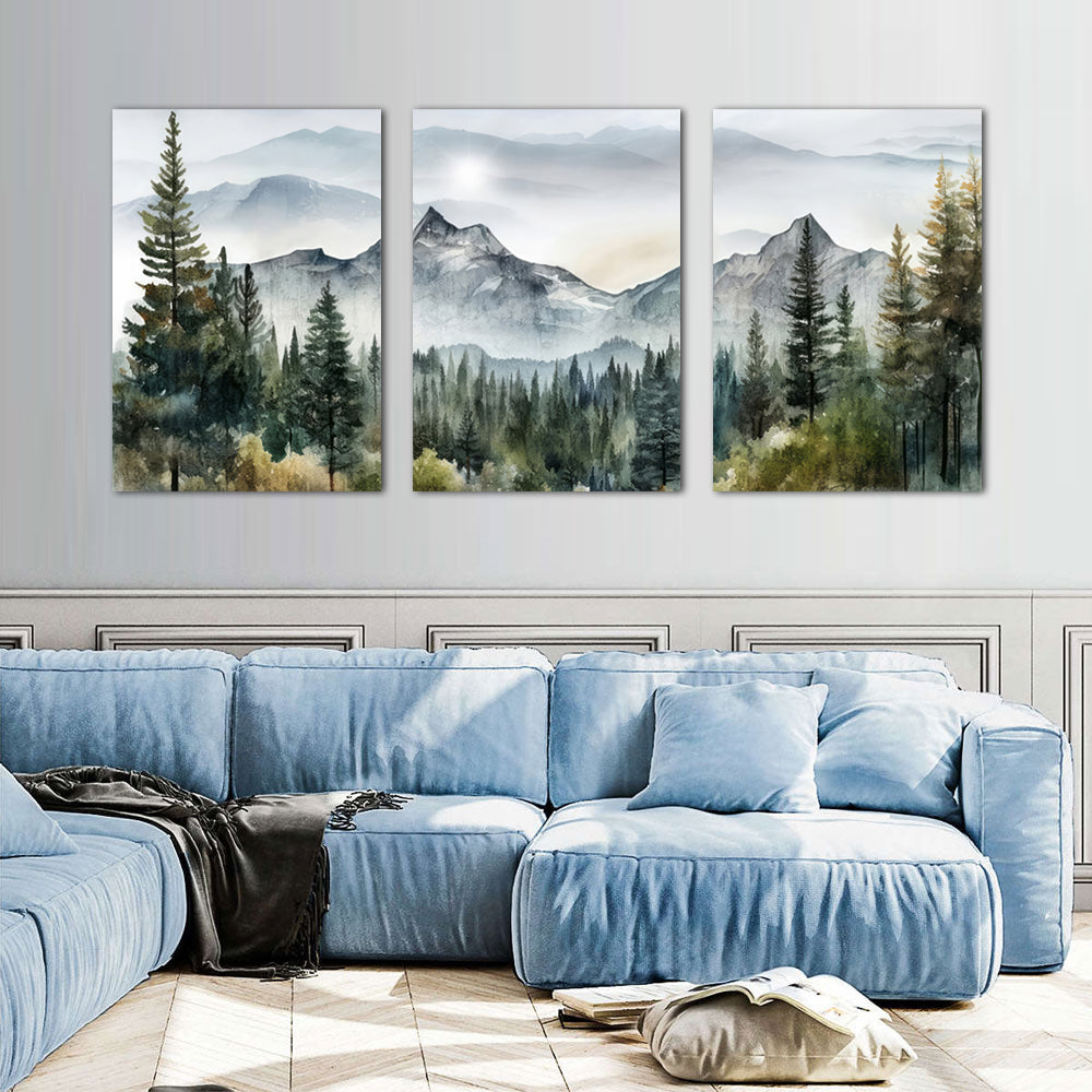 Serene Forest Landscape Triptych Canvas Wall Art