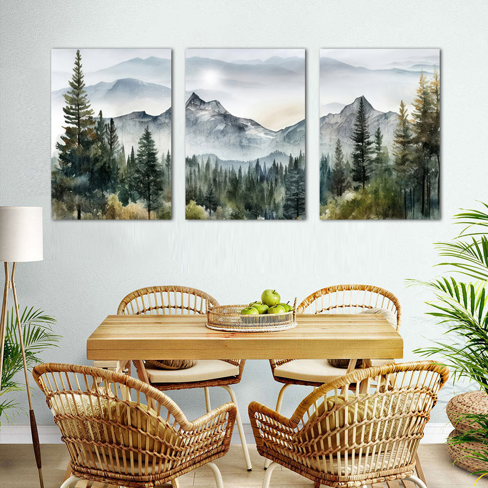 Serene Forest Landscape Triptych Canvas Wall Art