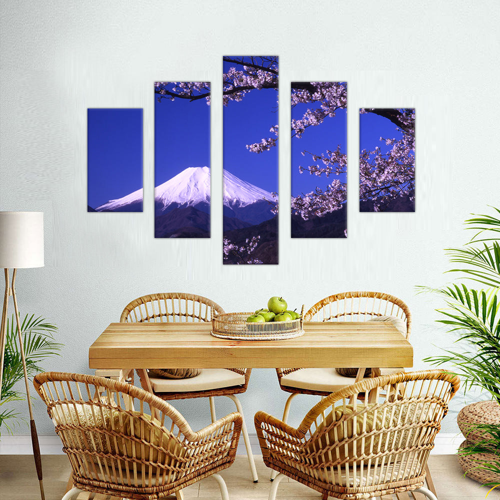 Mount Fuji Blossom: 5-Piece Japanese Landscape Canvas Wall Art Set