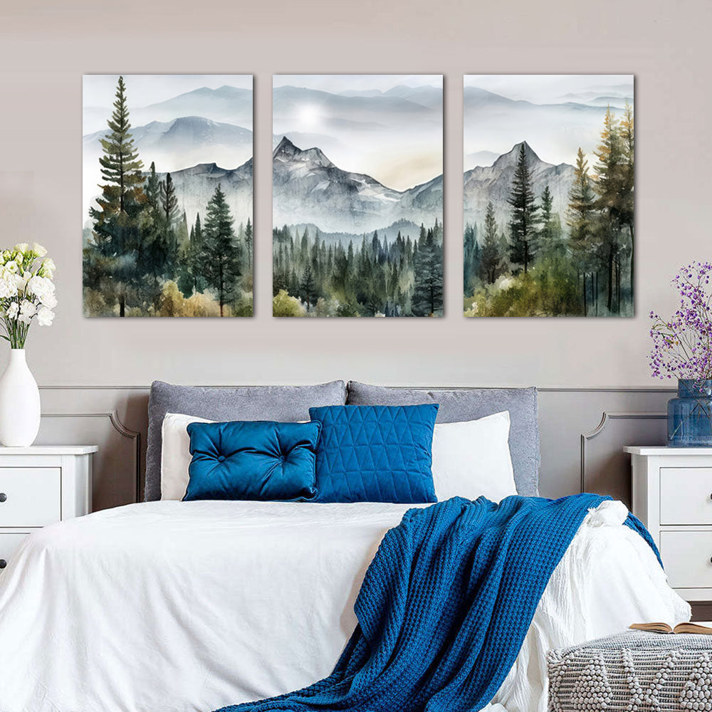 Serene Forest Landscape Triptych Canvas Wall Art