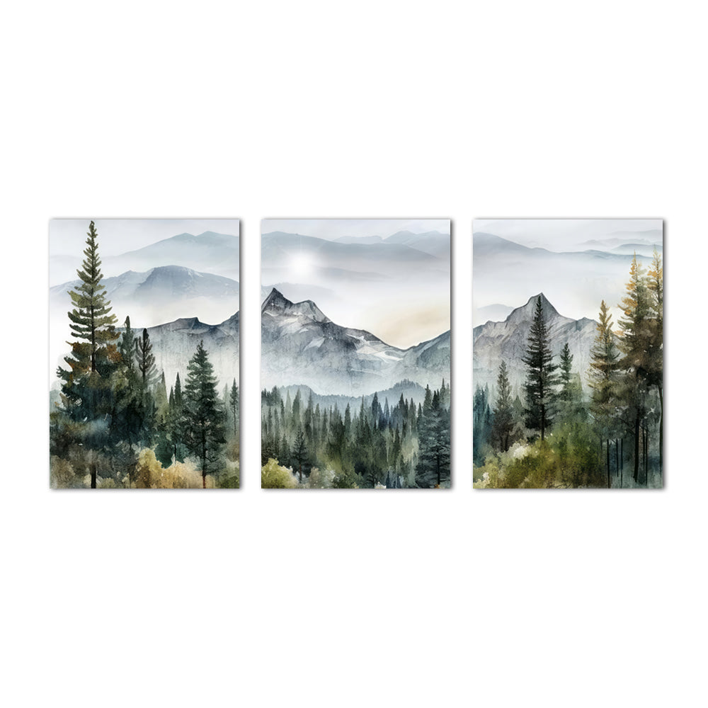 Serene Forest Landscape Triptych Canvas Wall Art