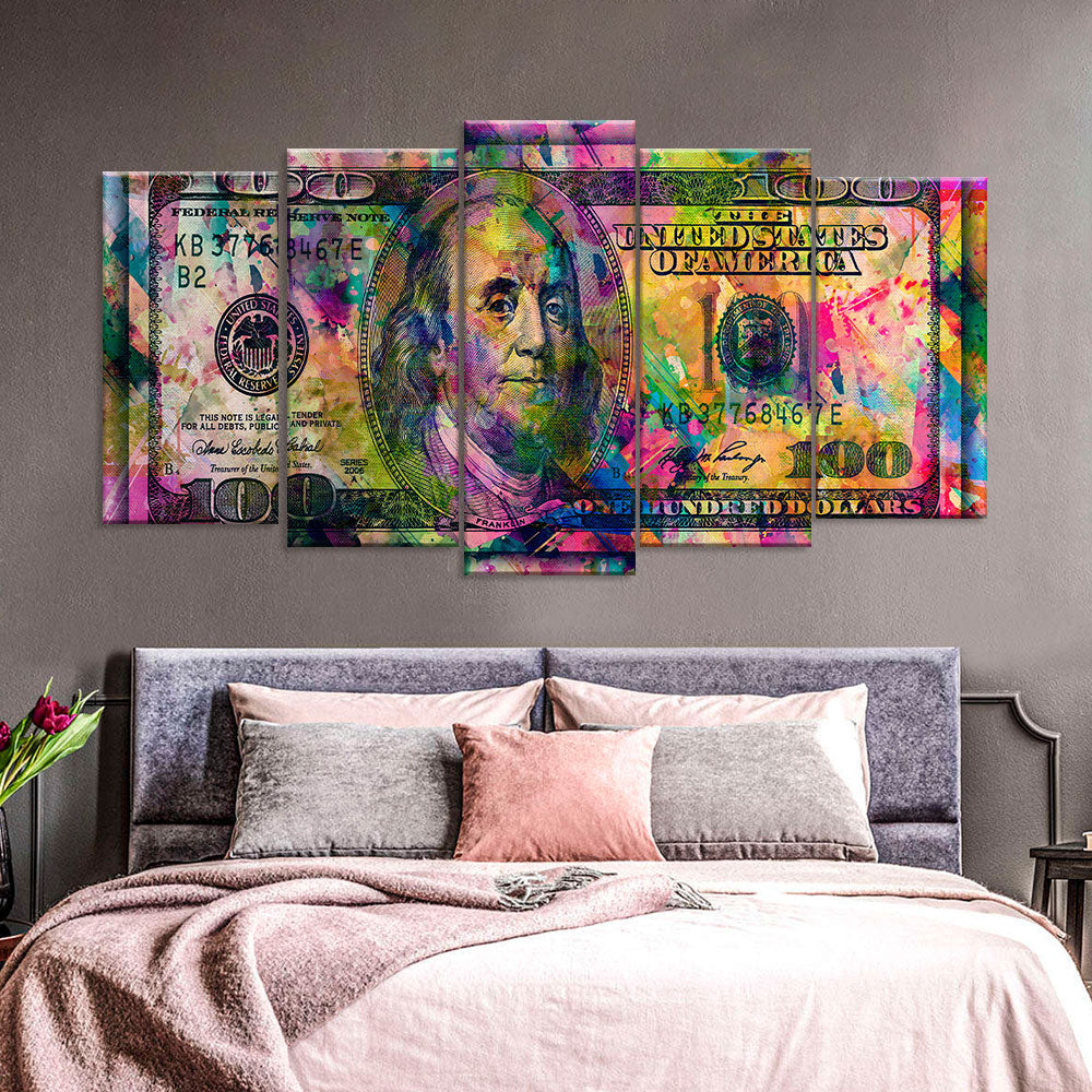 Colorful One Hundred US Dollar Canvas Wall Art