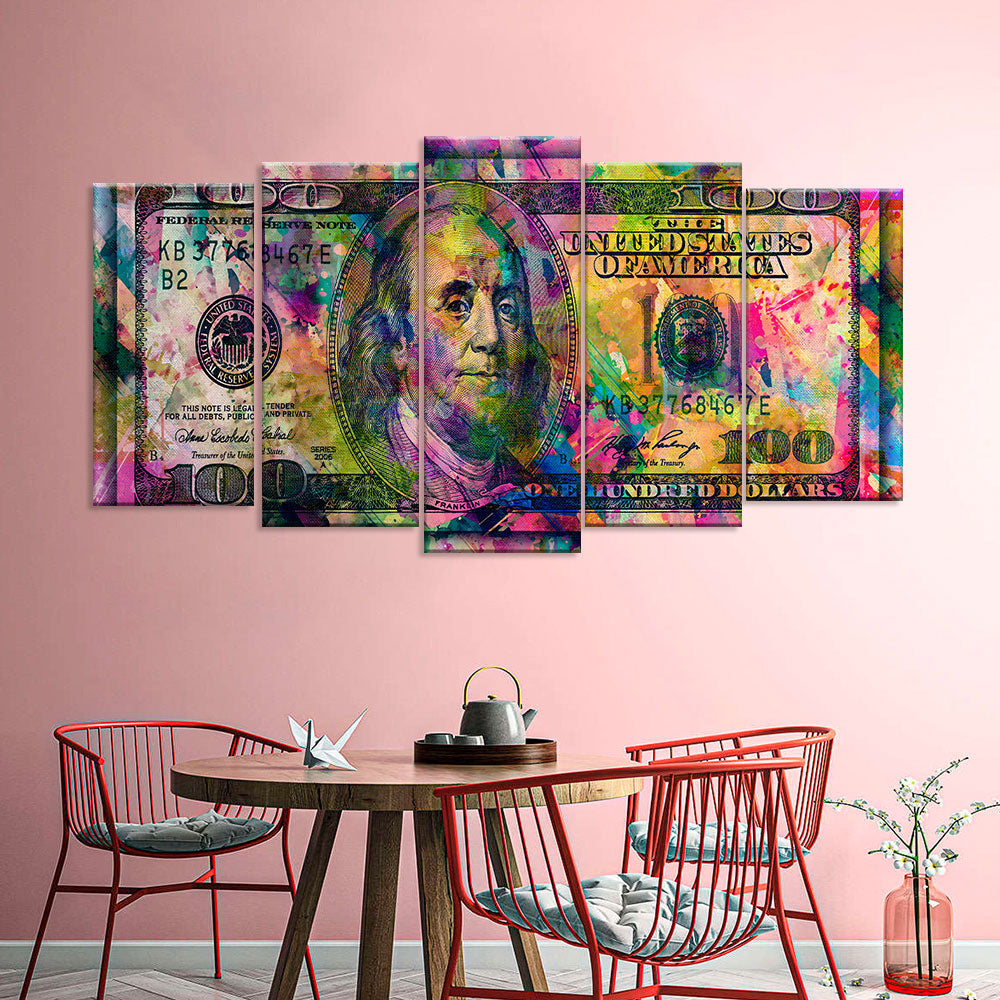 Colorful One Hundred US Dollar Canvas Wall Art